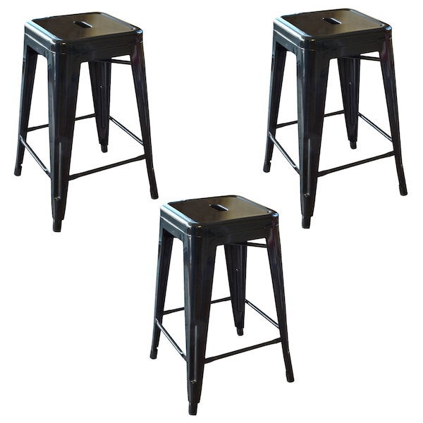 Amerihome Loft Black 24" Metal Bar Stool, PK3 BS24BLK3 - main